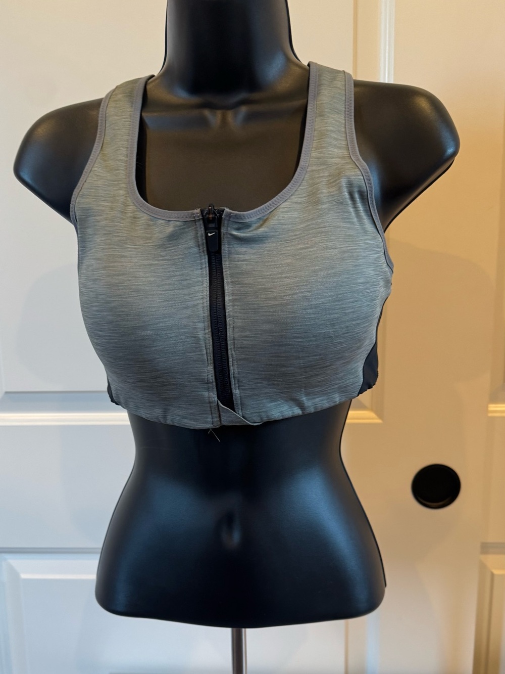 Nike Grey Heather Front-Zip Sports Bra with Racerback